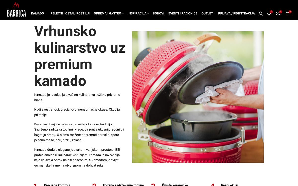 Naslovna stranica web shopa Barbeca s crvenim kamado roštiljem